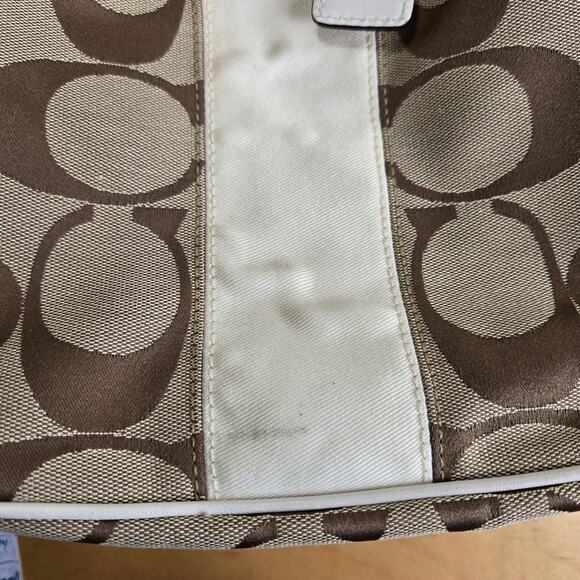 Coach F13533 Signature Leather Stripe Tote Carryall Logo Canvas Purse Handbag LN - Picture 10 of 11